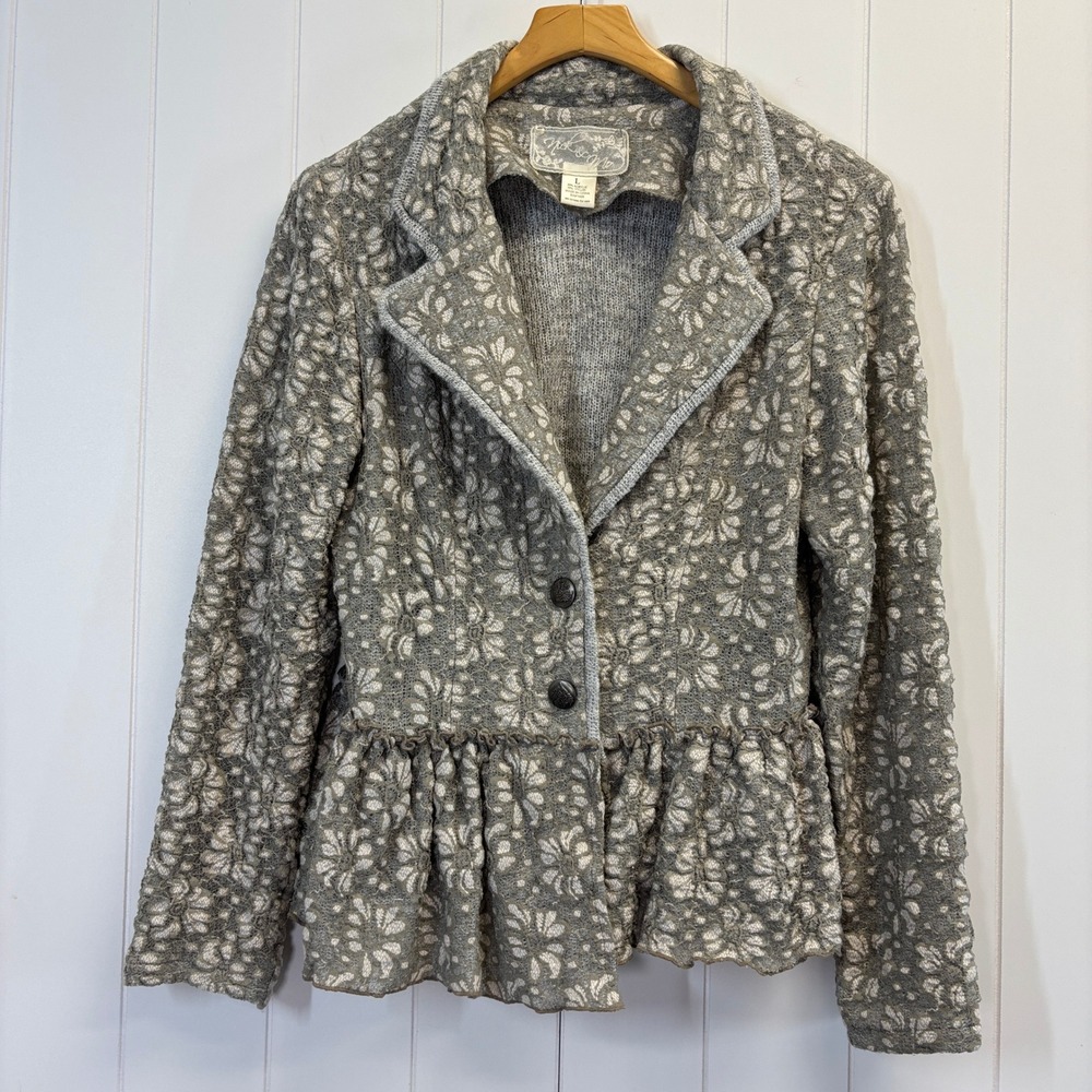 Nick & Mo Poetic Peplum Jacket Women Size L Romantic Victorian Boho Chic Lace